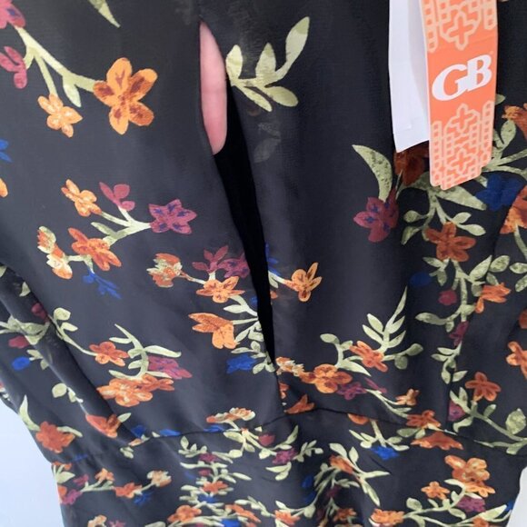 Gianni Bini Black Floral Print Loose Flowing Dress. Keyhole neckline. Large NWT - Picture 4 of 11
